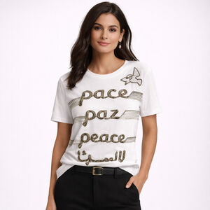 Valentino Peace Dove Beaded Graphic Tee Made In Italy Designer Luxury UNI S/M